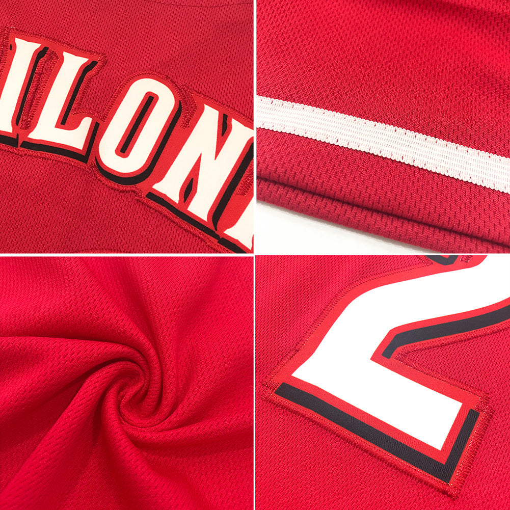Custom Red White-Gold Authentic Baseball Jersey - Sky-Custom