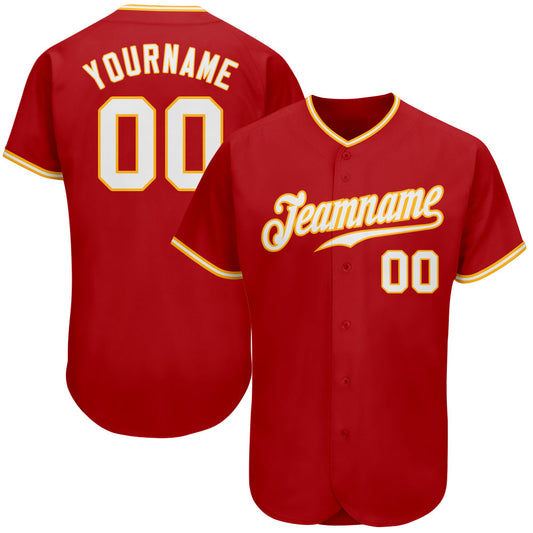 Custom Red White-Gold Authentic Baseball Jersey - Sky-Custom