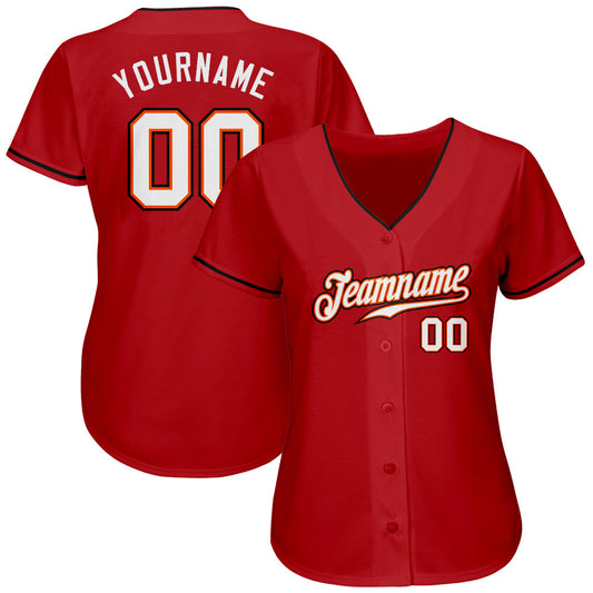 Custom Red White-Orange Authentic Baseball Jersey - Sky-Custom