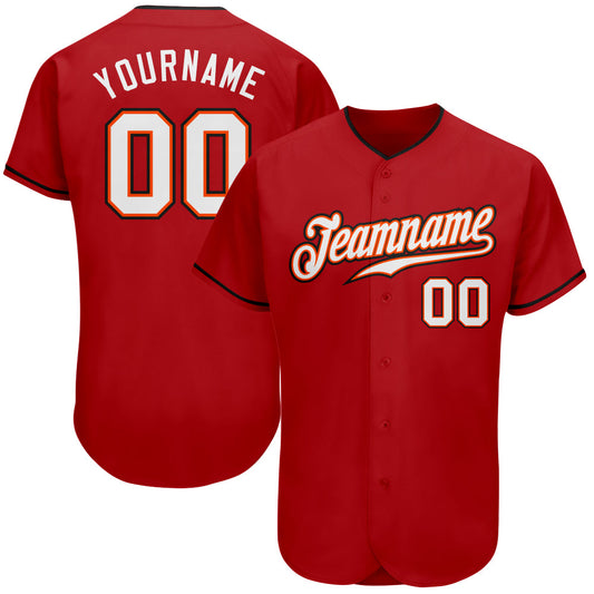 Custom Red White-Orange Authentic Baseball Jersey - Sky-Custom