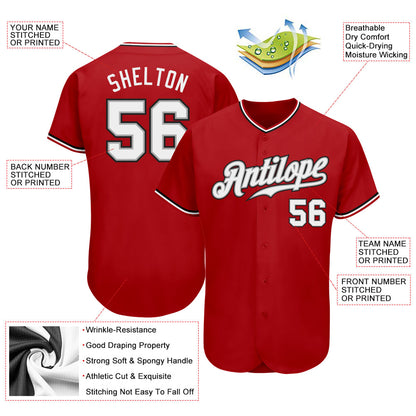 Custom Red White-Black Authentic Baseball Jersey - Sky-Custom