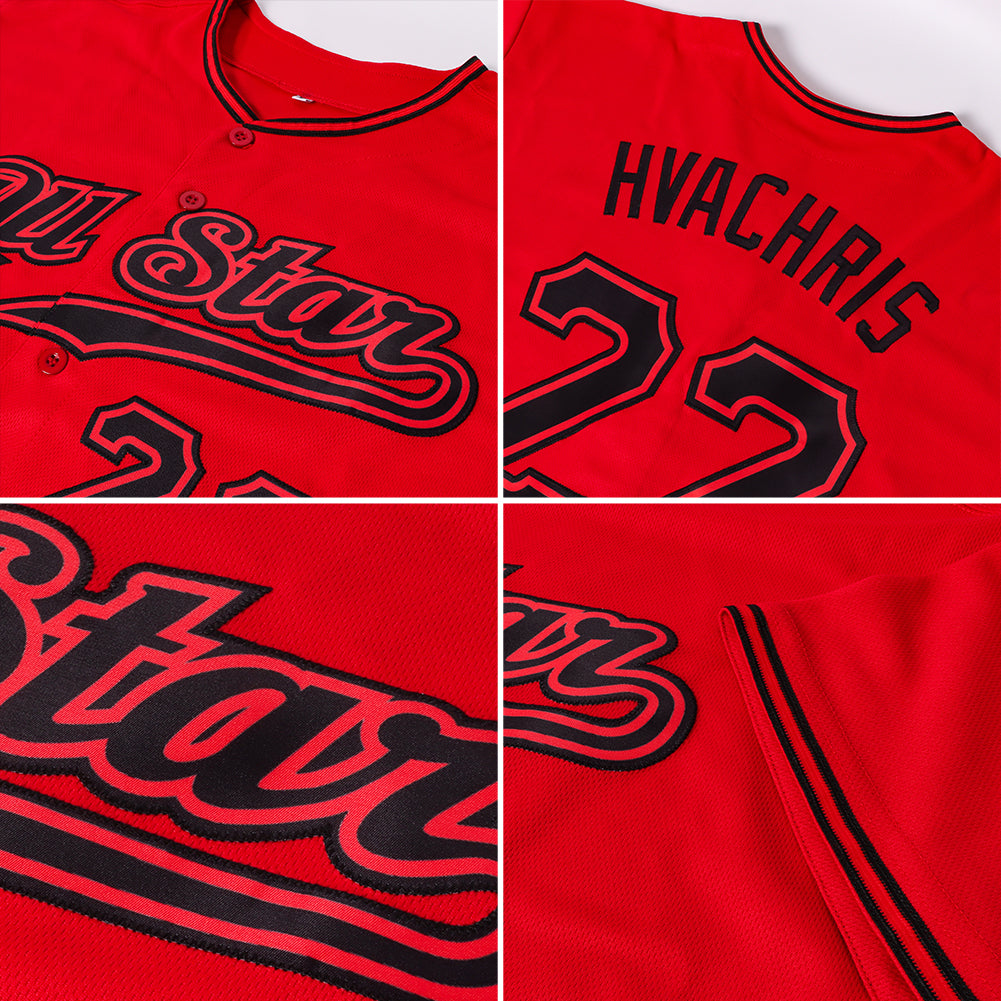 Custom Red Black Authentic Baseball Jersey - Sky-Custom
