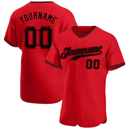 Custom Red Black Authentic Baseball Jersey - Sky-Custom