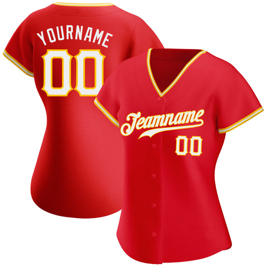 Custom Red White-Gold Authentic Baseball Jersey - Sky-Custom
