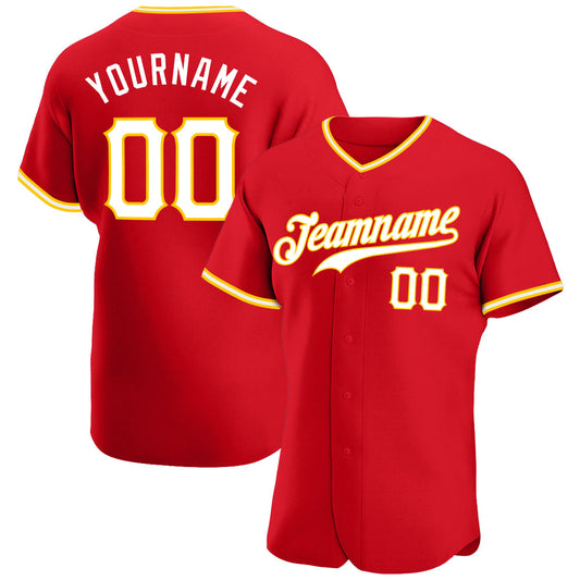 Custom Red White-Gold Authentic Baseball Jersey - Sky-Custom