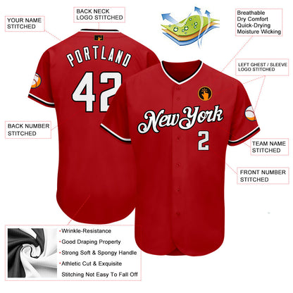 Custom Red White-Black Authentic Baseball Jersey - Sky-Custom