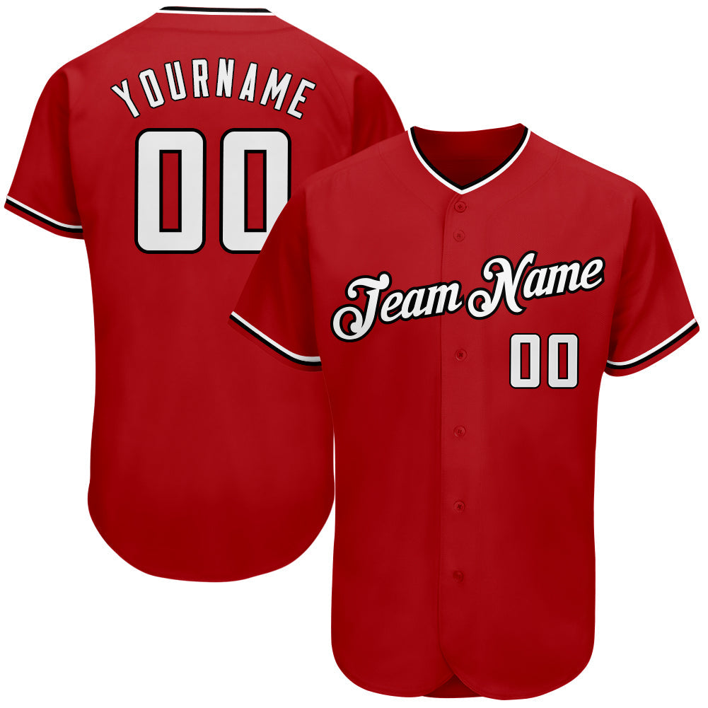 Custom Red White-Black Authentic Baseball Jersey - Sky-Custom