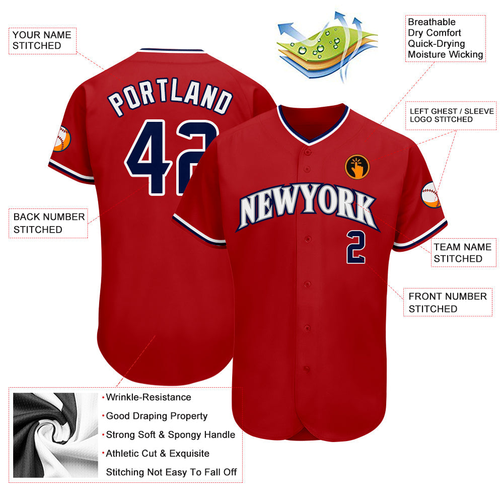 Custom Red Navy-White Authentic Baseball Jersey - Sky-Custom