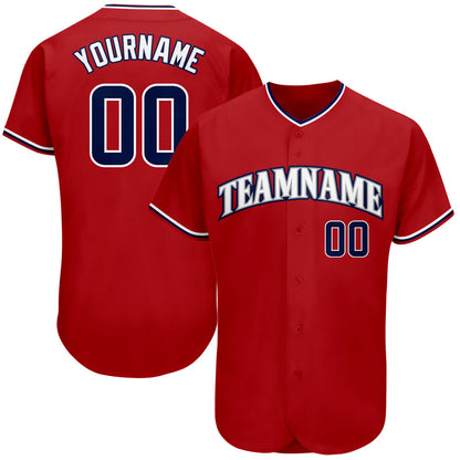 Custom Red Navy-White Authentic Baseball Jersey - Sky-Custom