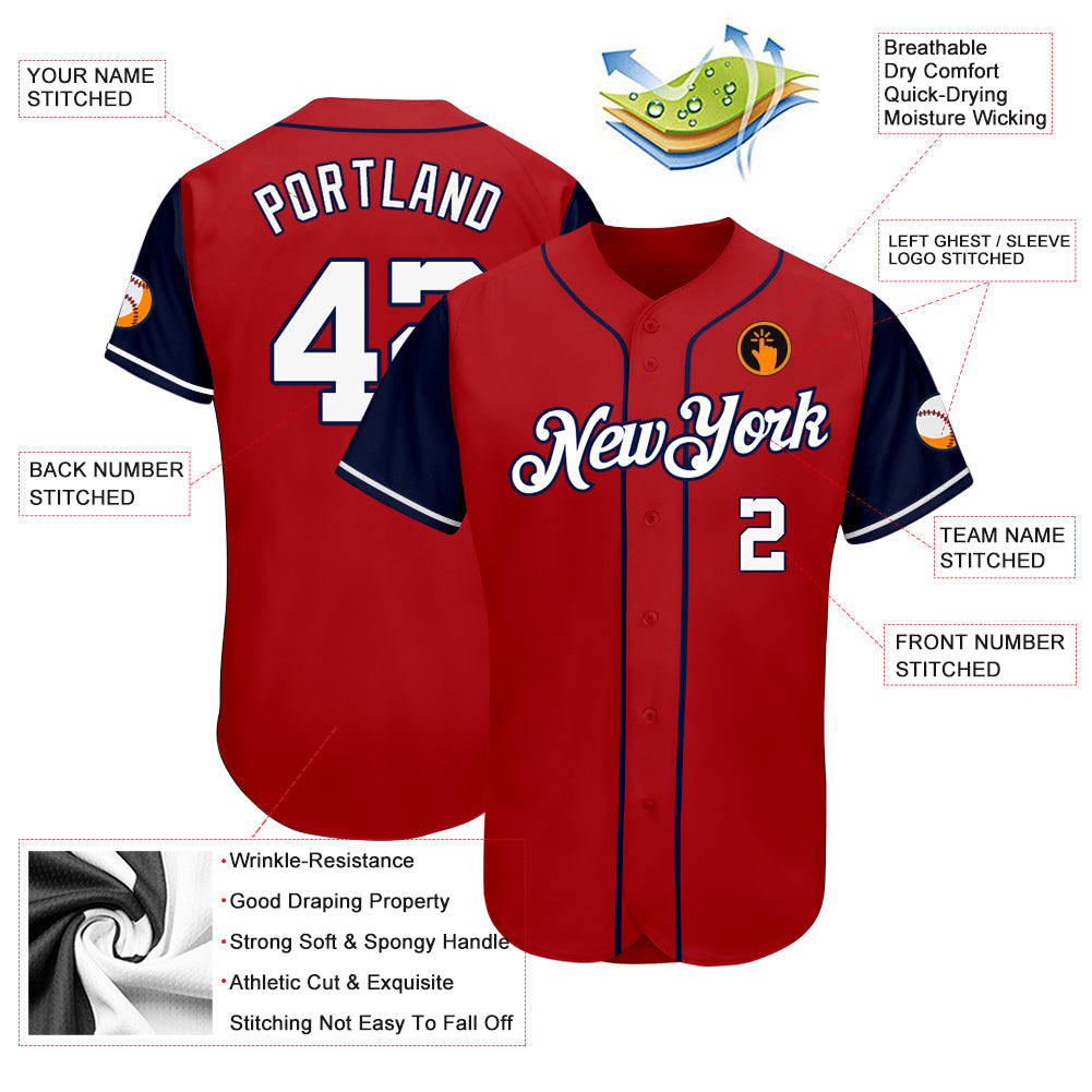 Custom Red White-Navy Authentic Two Tone Baseball Jersey - Sky-Custom