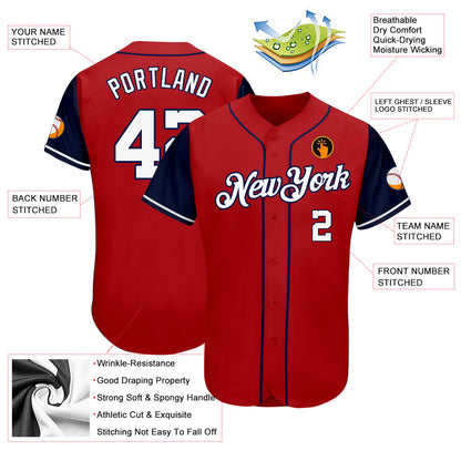 Custom Red White-Navy Authentic Two Tone Baseball Jersey - Sky-Custom
