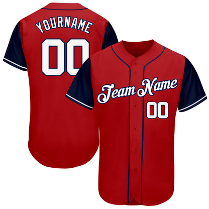 Custom Red White-Navy Authentic Two Tone Baseball Jersey - Sky-Custom