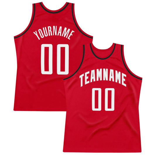 Custom Red White-Black Authentic Throwback Basketball Jersey - Sky-Custom