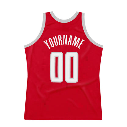 Custom Red White-Gray Authentic Throwback Basketball Jersey - Sky-Custom