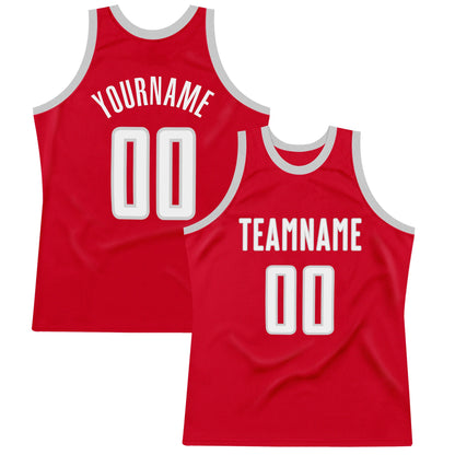 Custom Red White-Gray Authentic Throwback Basketball Jersey - Sky-Custom