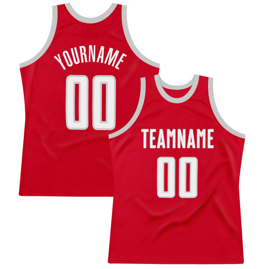 Custom Red White-Gray Authentic Throwback Basketball Jersey - Sky-Custom