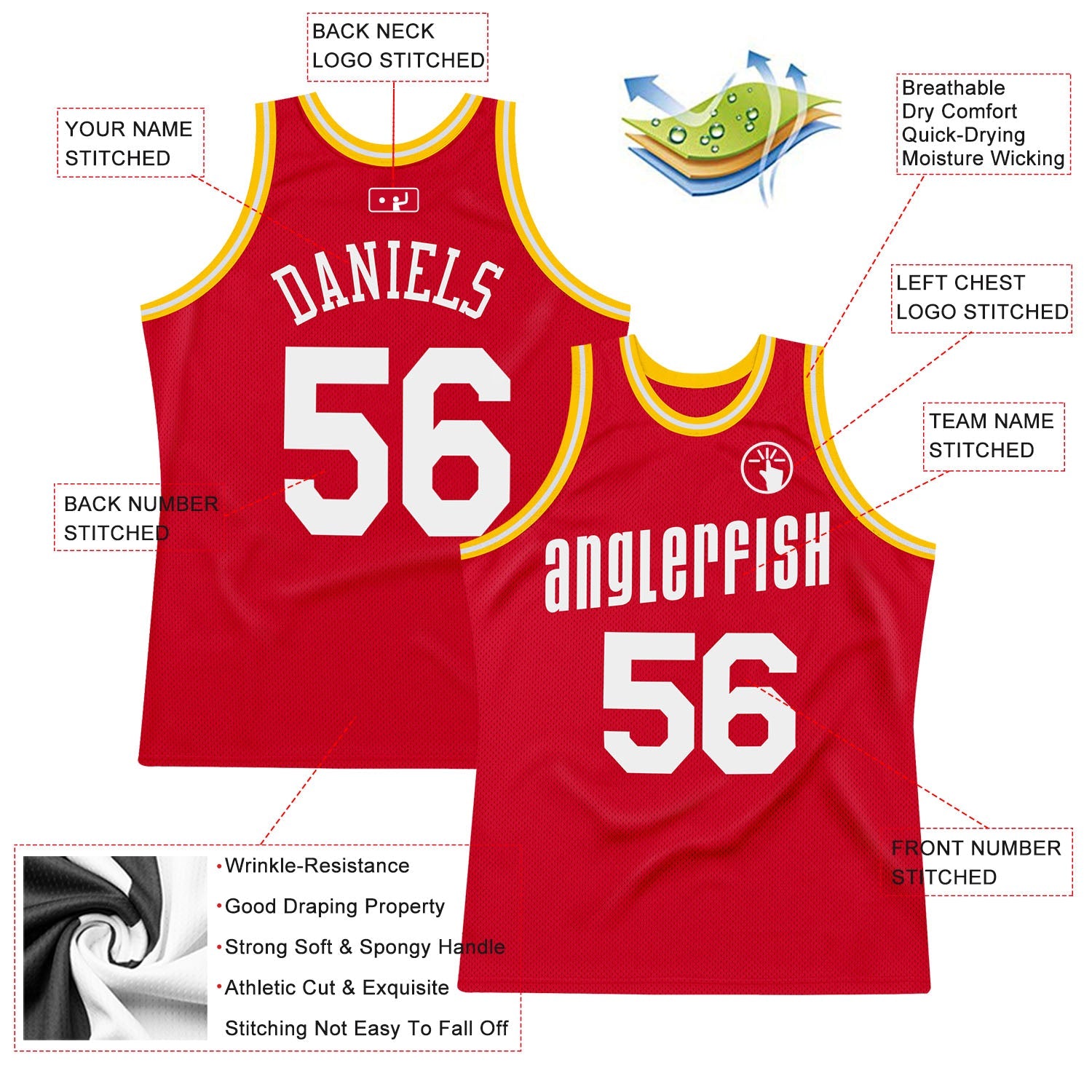 Custom Red White-Gold Authentic Throwback Basketball Jersey - Sky-Custom