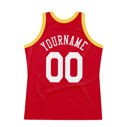 Custom Red White-Gold Authentic Throwback Basketball Jersey - Sky-Custom