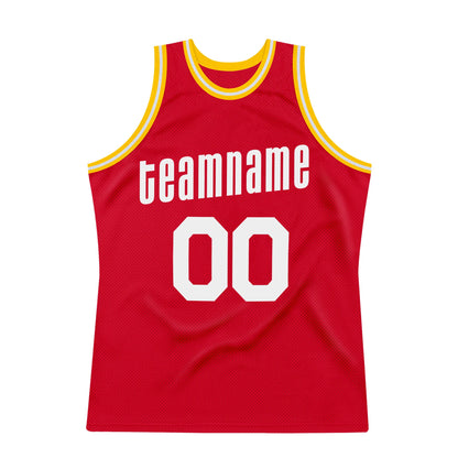 Custom Red White-Gold Authentic Throwback Basketball Jersey - Sky-Custom
