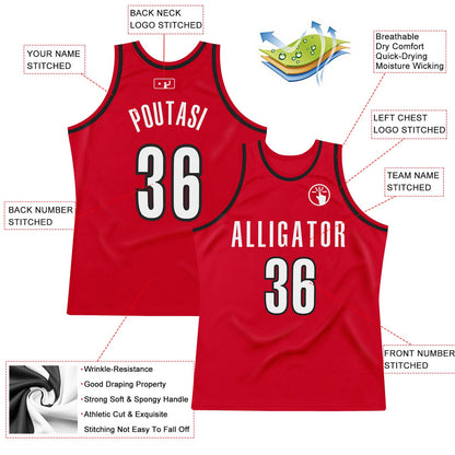 Custom Red White-Black Authentic Throwback Basketball Jersey - Sky-Custom