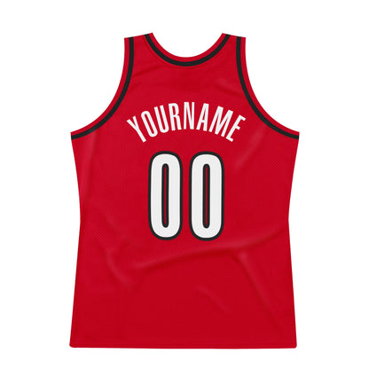 Custom Red White-Black Authentic Throwback Basketball Jersey - Sky-Custom
