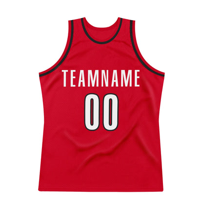 Custom Red White-Black Authentic Throwback Basketball Jersey - Sky-Custom