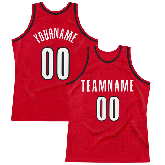 Custom Red White-Black Authentic Throwback Basketball Jersey - Sky-Custom
