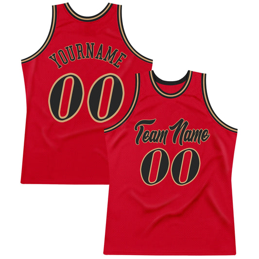 Custom Red Black-Old Gold Authentic Throwback Basketball Jersey - Sky-Custom