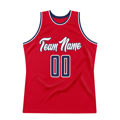 Custom Red Navy-White Authentic Throwback Basketball Jersey - Sky-Custom