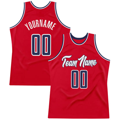 Custom Red Navy-White Authentic Throwback Basketball Jersey - Sky-Custom