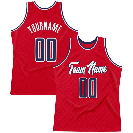 Custom Red Navy-White Authentic Throwback Basketball Jersey - Sky-Custom