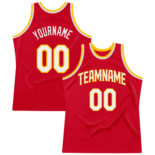 Custom Red White-Gold Authentic Throwback Basketball Jersey - Sky-Custom