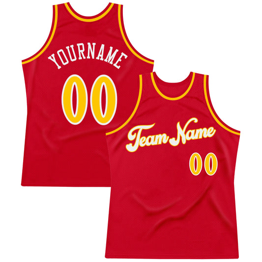 Custom Red Gold-White Authentic Throwback Basketball Jersey - Sky-Custom