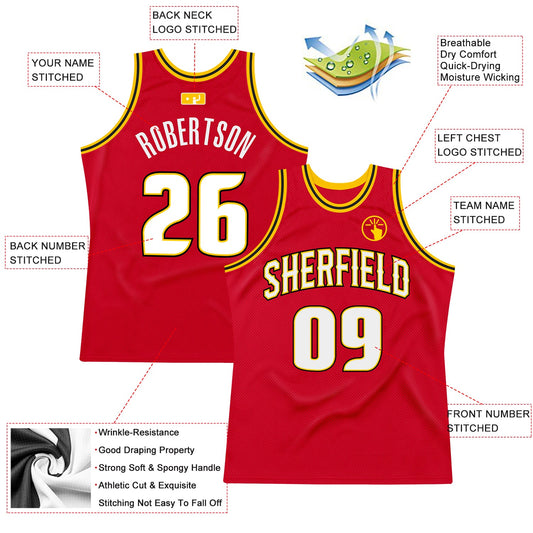 Custom Red White-Gold Authentic Throwback Basketball Jersey - Sky-Custom