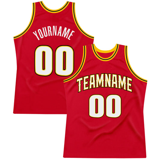 Custom Red White-Gold Authentic Throwback Basketball Jersey - Sky-Custom