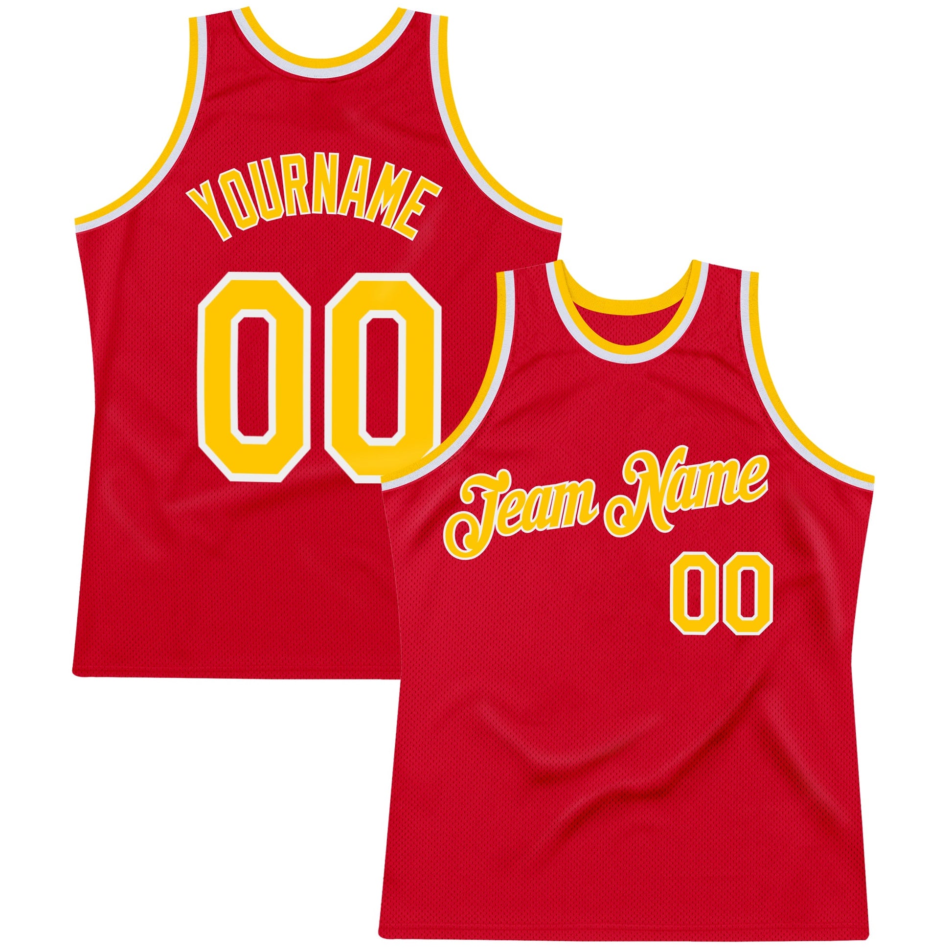 Custom Red Gold-White Authentic Throwback Basketball Jersey - Sky-Custom