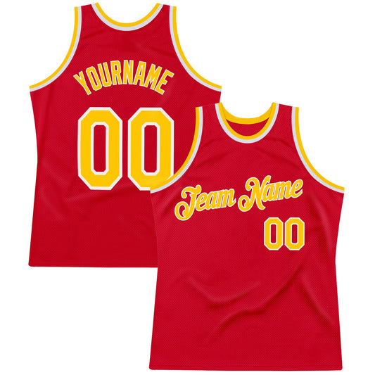Custom Red Gold-White Authentic Throwback Basketball Jersey - Sky-Custom