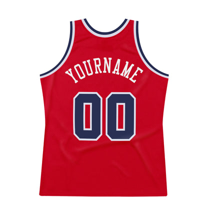 Custom Red Navy-White Authentic Throwback Basketball Jersey - Sky-Custom