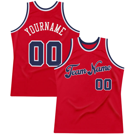 Custom Red Navy-White Authentic Throwback Basketball Jersey - Sky-Custom