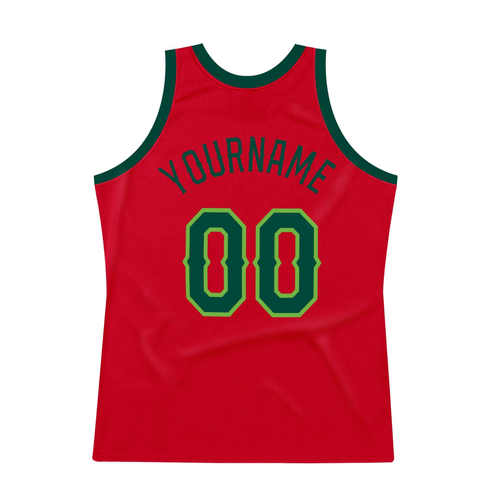 Custom Red Hunter Green-Neon Green Authentic Throwback Basketball Jersey - Sky-Custom