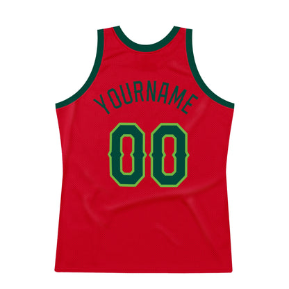 Custom Red Hunter Green-Neon Green Authentic Throwback Basketball Jersey - Sky-Custom