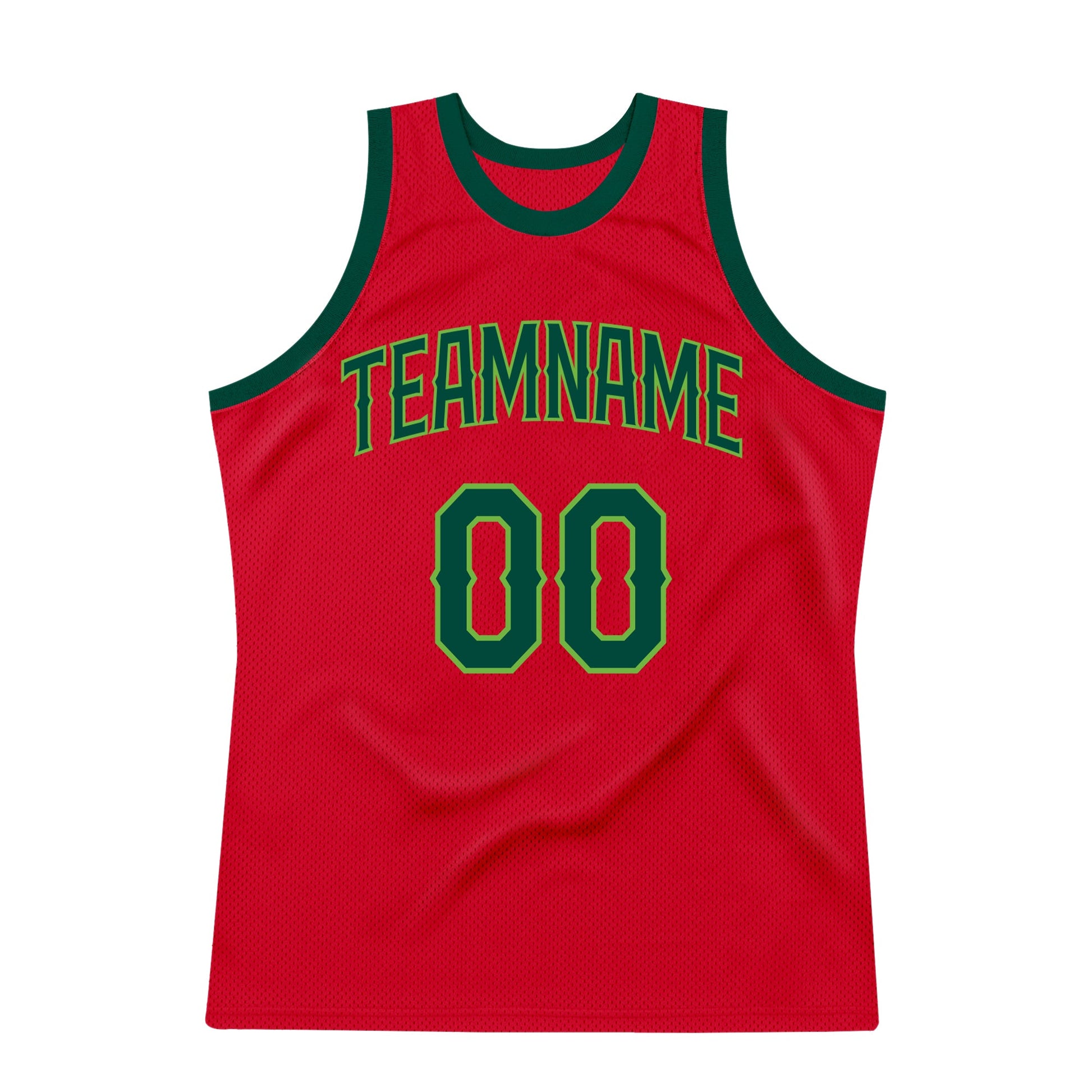 Custom Red Hunter Green-Neon Green Authentic Throwback Basketball Jersey - Sky-Custom