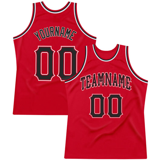 Custom Red Black-White Authentic Throwback Basketball Jersey - Sky-Custom