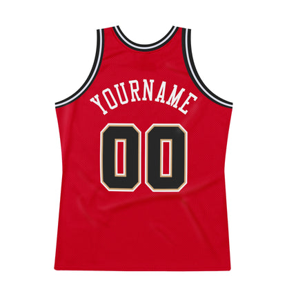 Custom Red Black-White Authentic Throwback Basketball Jersey - Sky-Custom