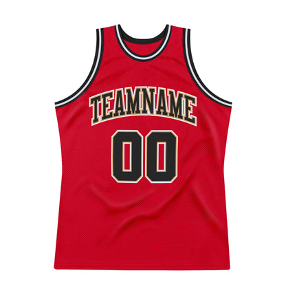 Custom Red Black-White Authentic Throwback Basketball Jersey - Sky-Custom