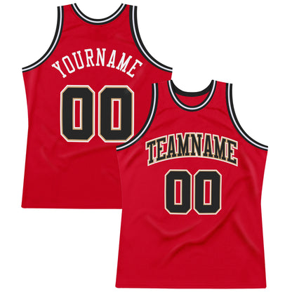 Custom Red Black-White Authentic Throwback Basketball Jersey - Sky-Custom