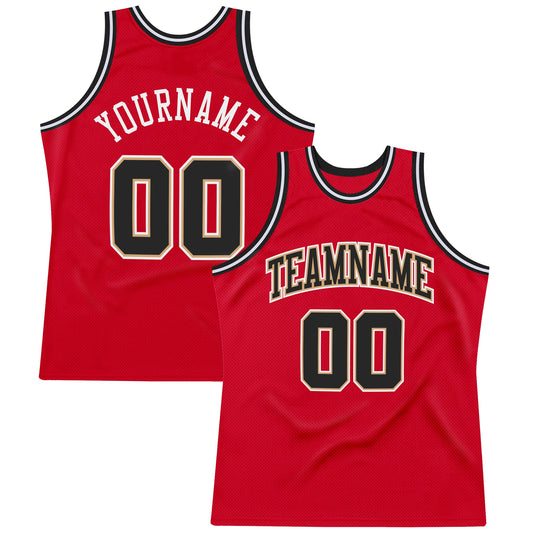 Custom Red Black-White Authentic Throwback Basketball Jersey - Sky-Custom