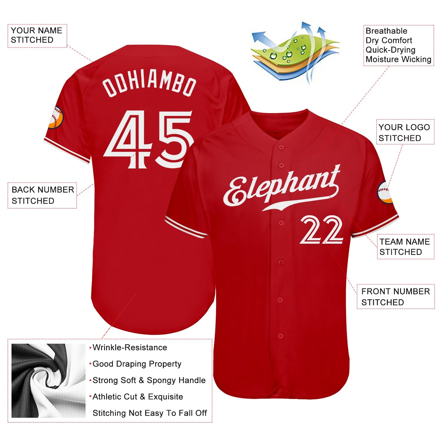 Custom Red White Authentic Baseball Jersey - Sky-Custom