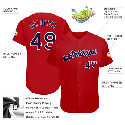 Custom Red Navy-White Authentic Baseball Jersey - Sky-Custom