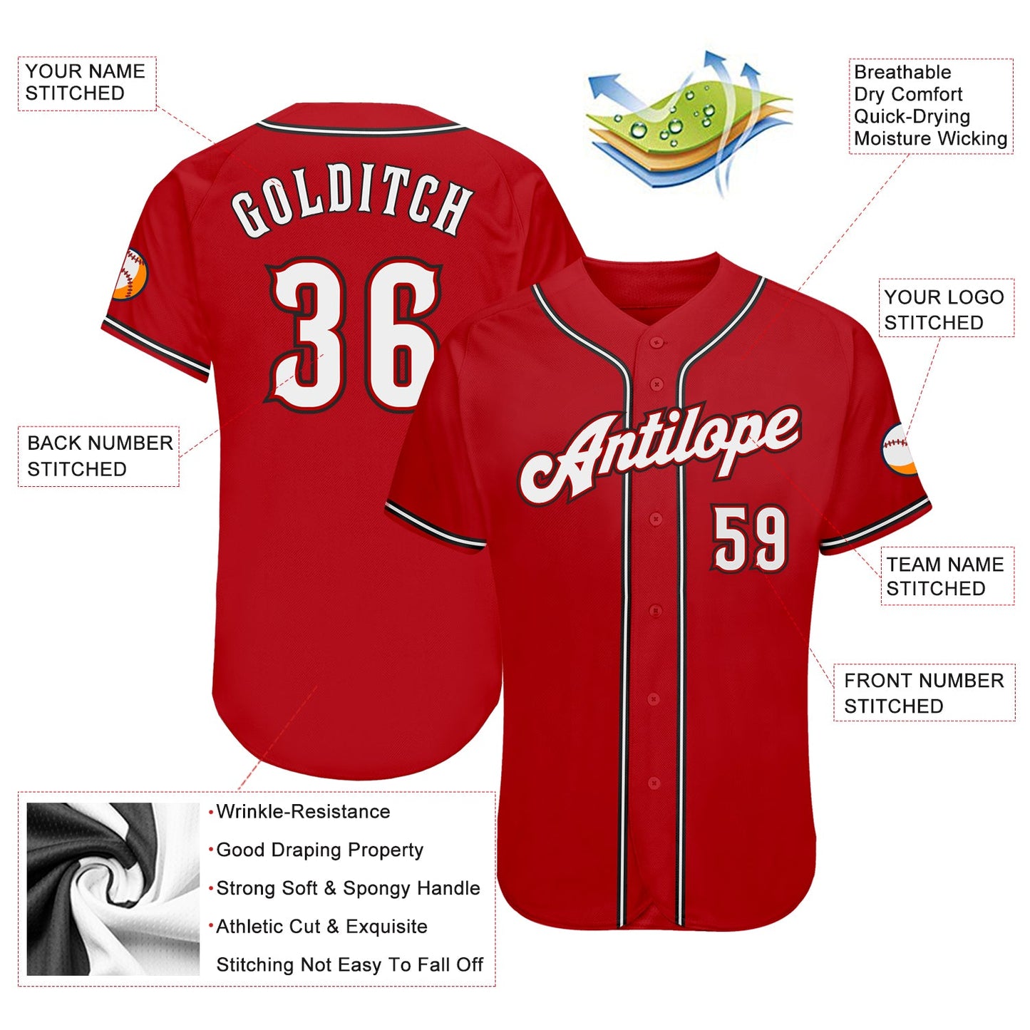 Custom Red White-Black Authentic Baseball Jersey - Sky-Custom